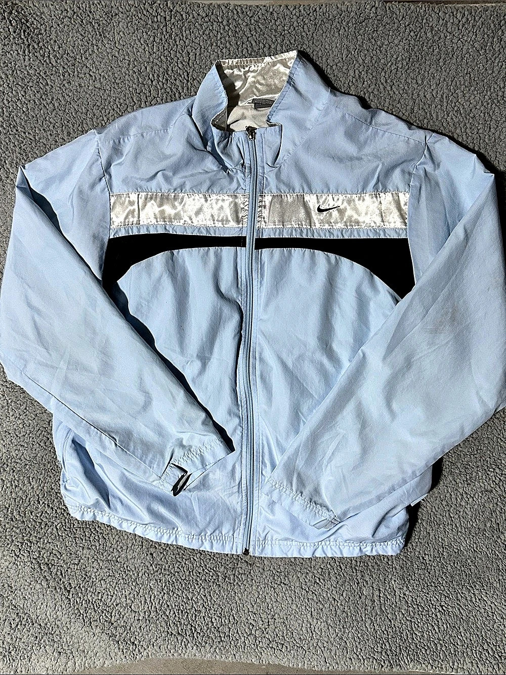 Nike Men’s Light Blue Silver Black Full Zip Windbreaker Jacket Size XL